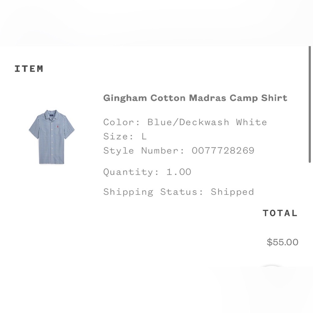 Polo Ralph Lauren blue gingham short sleeve camp shirt size L 14-16.